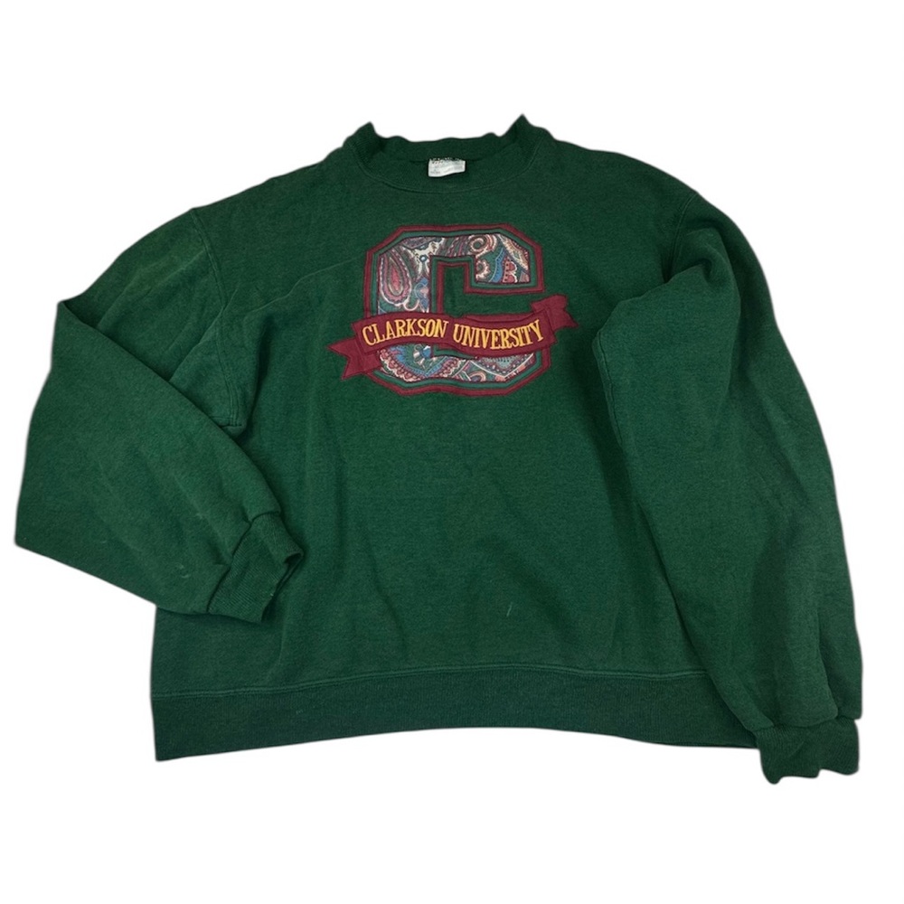 VTG Clarkson University Hanes Sweatshirt Men Large Green Crewneck Golden Knights - Picture 1 of 11